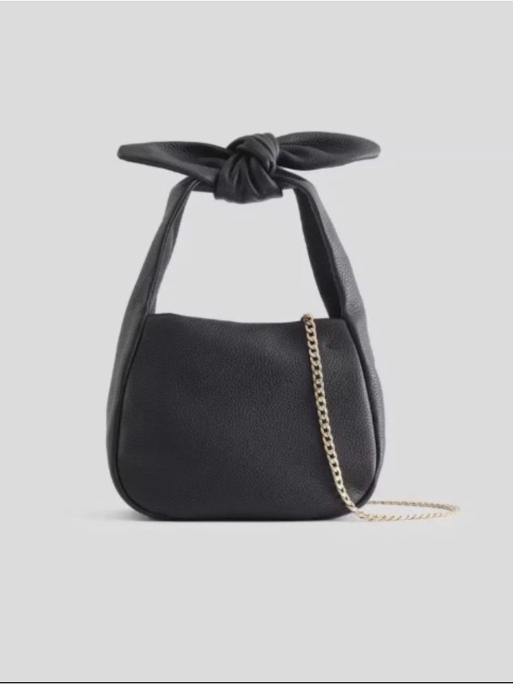 Quince Italian Leather Mini Bow Shoulder Bag Black Knotted Strap Hobo Slouchy